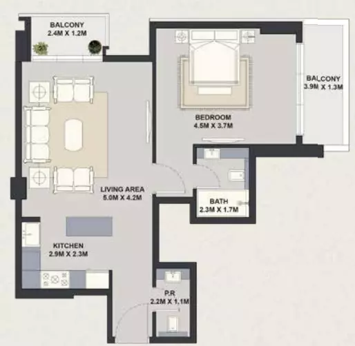 Exotica by Al Marina floor plan 1 BR · 784 sqft