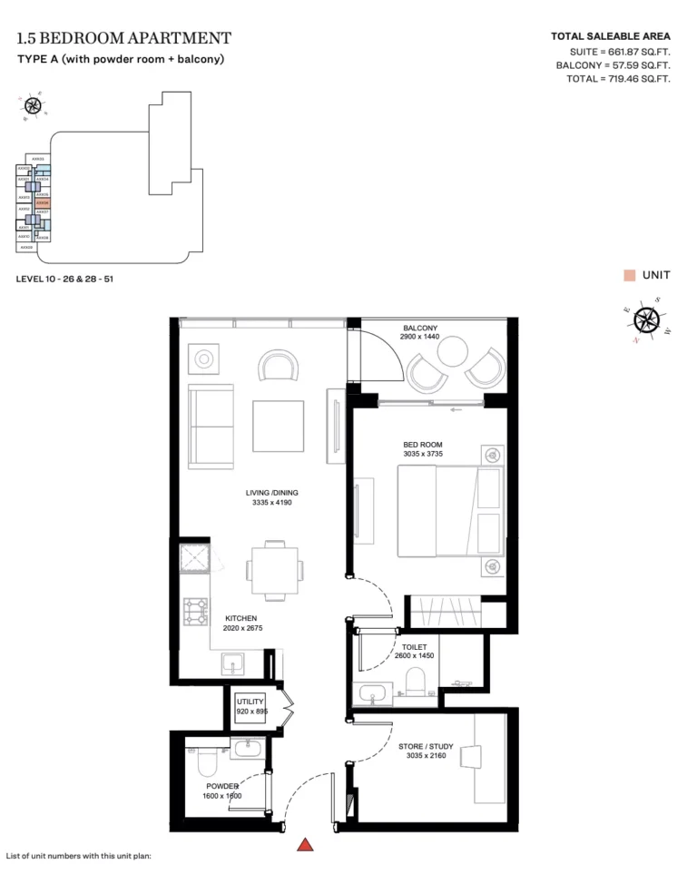 Sobha Creek Vistas Heights floor plan 2 BR · 719 sqft