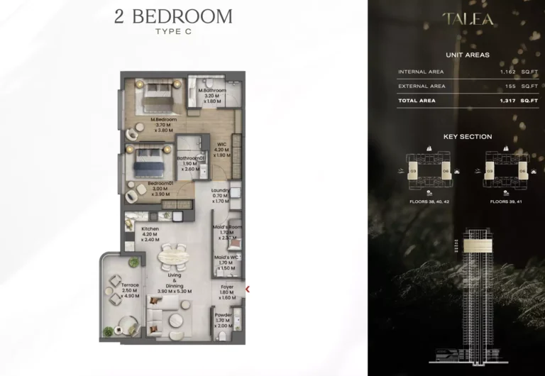 Talea by Beyond floor plan 2 BR · 1317 sqft