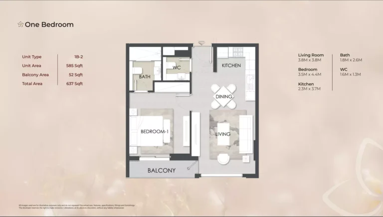 Alba Residence floor plan 1-спальн. · 637 sqft