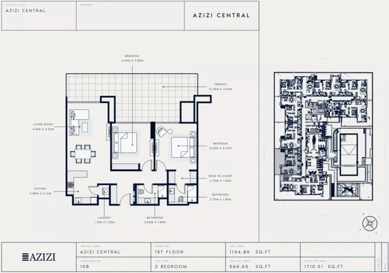 Azizi Central floor plan 2-спальн. · 1710 sqft