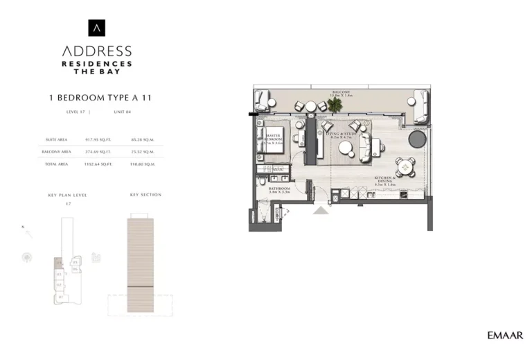 Address Residences The Bay floor plan 1-спальн. · 1192 sqft