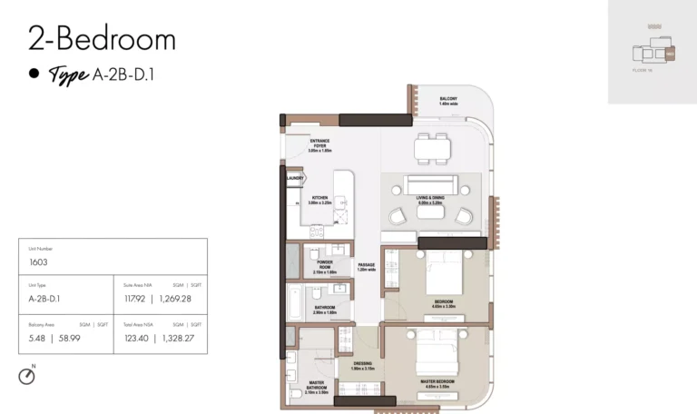 The Edit at D3 floor plan 2-спальн. · 1328 кв. фут