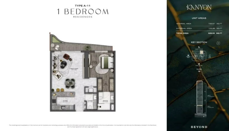 Kanyon by Beyond floor plan 1-спальн. · 828 sqft