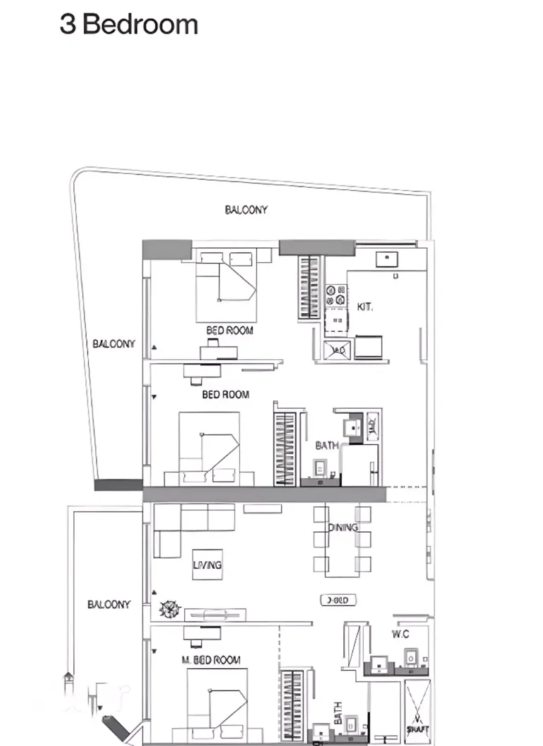 Binghatti Luna floor plan 3-спальн. · 2029 sqft