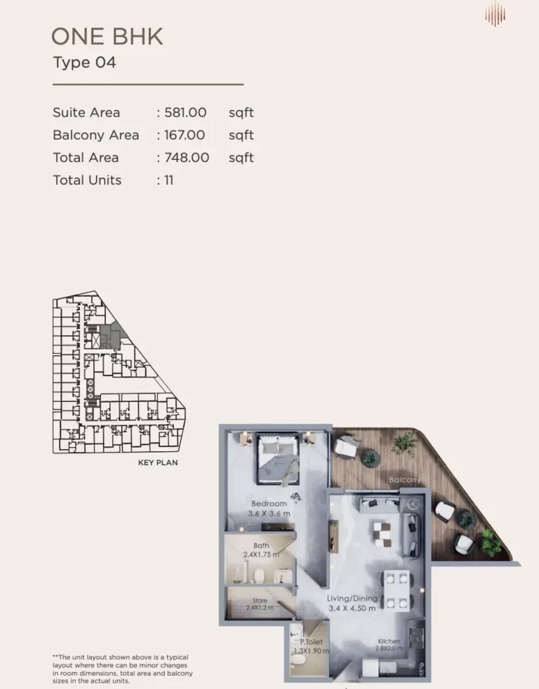 Terra Tower floor plan 1-спальн. · 748 sqft