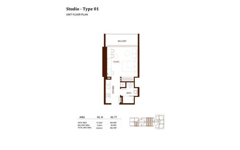 Binghatti Hillviews floor plan Studio · 386 sqft