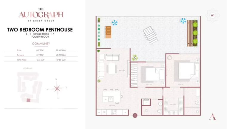 The Autograph floor plan 2-спальн. · 1376 sqft