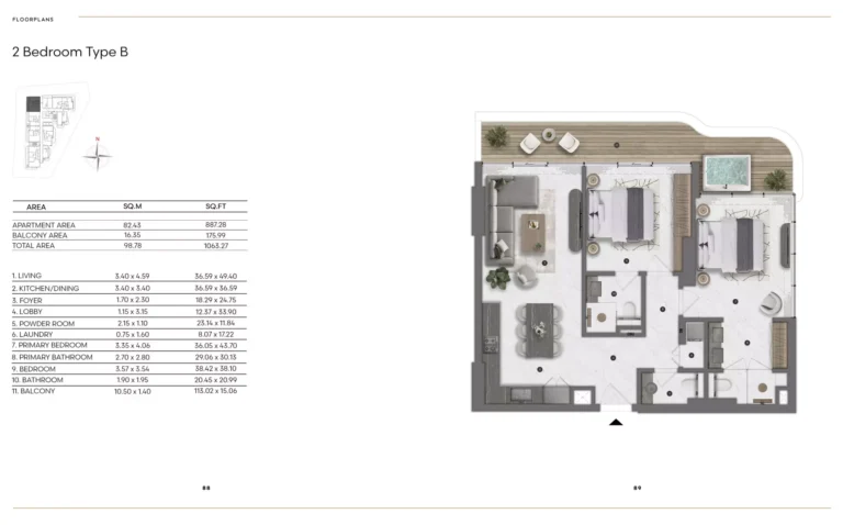 Bond Living floor plan 2-спальн. · 1169 sqft