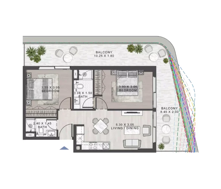 Elo 3 floor plan 2-спальн. · 1013 sqft