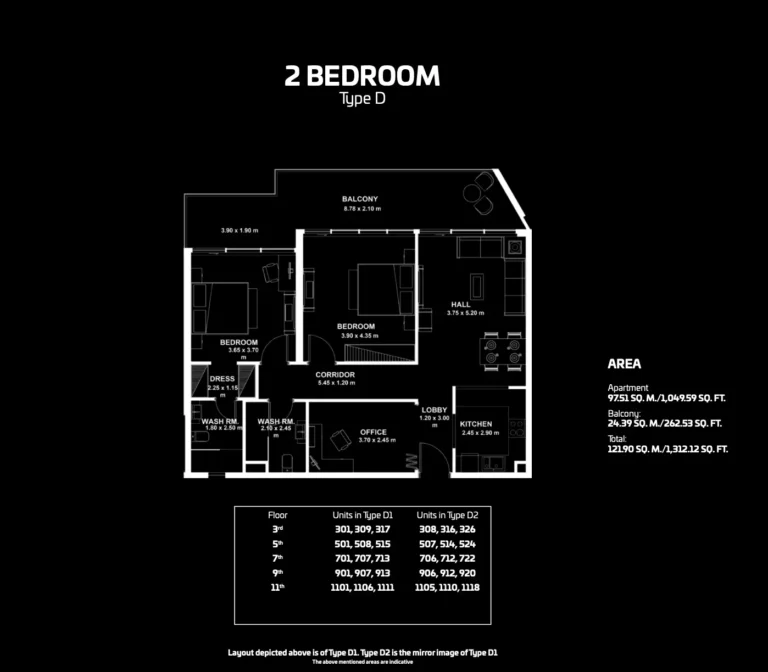 Gemz by Danube floor plan 2 BR · 1312 sqft