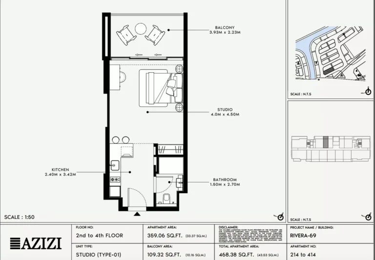 Azizi Riviera 69 floor plan Студия · 468 sqft