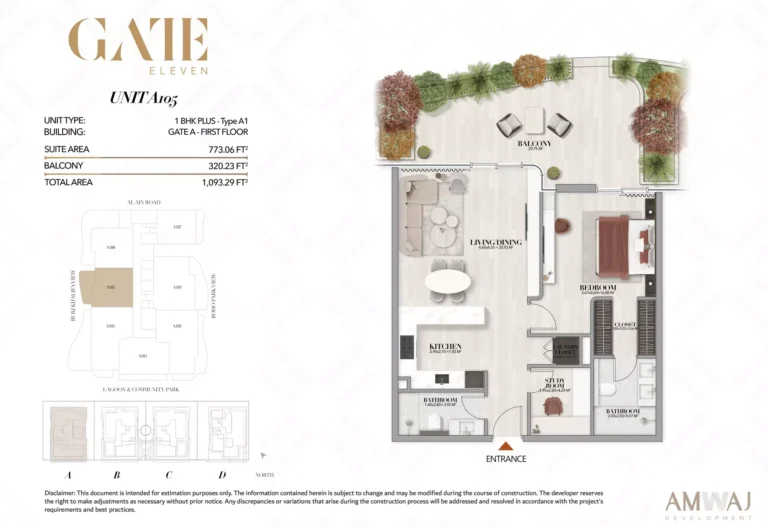 Gate Eleven Residences floor plan 1 BR · 1093 sqft