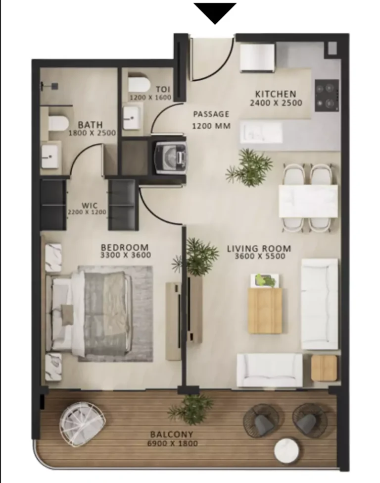Altair 52 floor plan 1 BR · 745 sqft