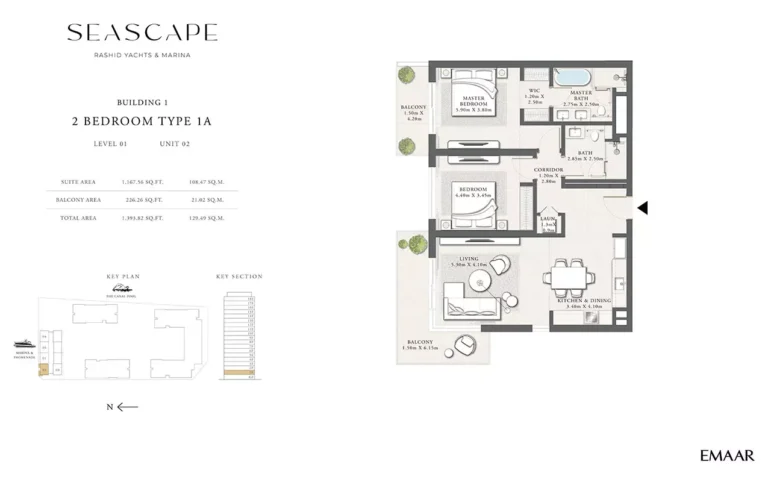 Seascape floor plan 2 BR · 1393 sqft