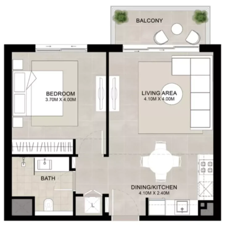 Fia floor plan 1-спальн. · 631 sqft