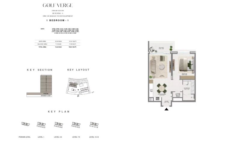 Golf Verge floor plan 1-спальн. · 799 sqft