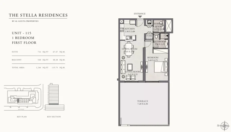 The Stella Residences floor plan 1 BR · 1246 sqft
