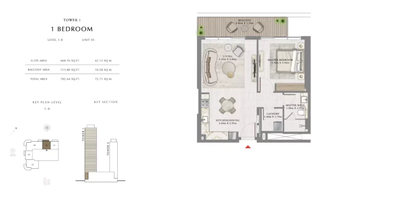Seapoint floor plan 1 BR · 782 sqft