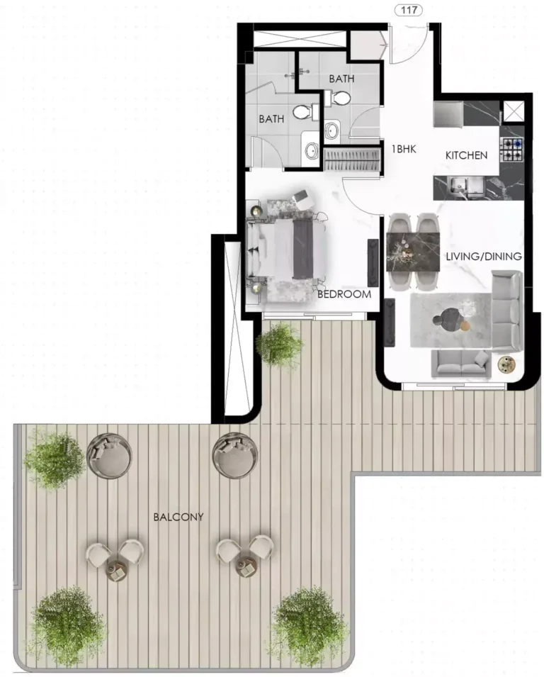 The Eighty Three floor plan 1-спальн. · 1248 sqft