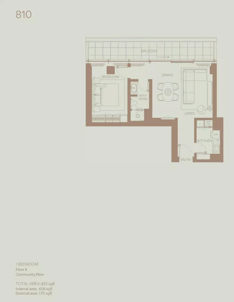 Eden House The Park Building A floor plan 1-спальн. · 833 sqft