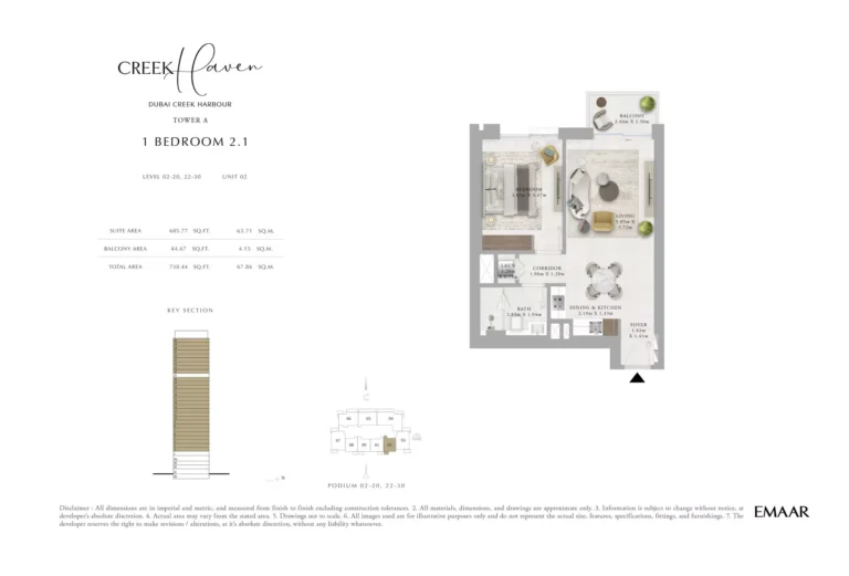 Creek Haven floor plan 1-спальн. · 730 sqft
