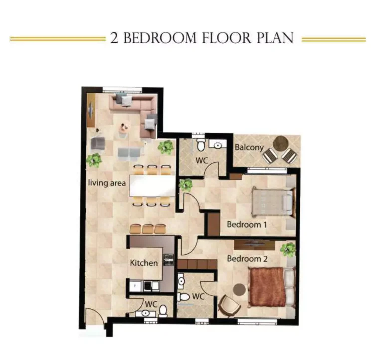 Dar Al Jawhara floor plan 2 BR