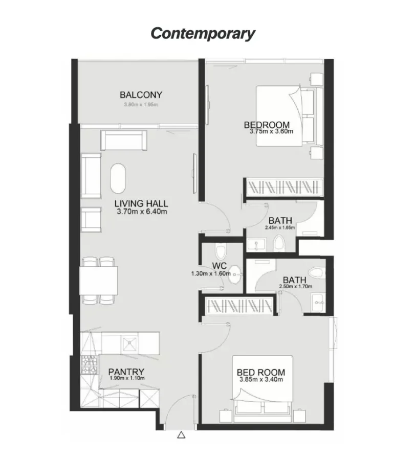 Ashley Hills floor plan 2 BR · 976 sqft