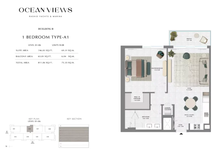 Ocean Views floor plan 1 BR · 811 sqft