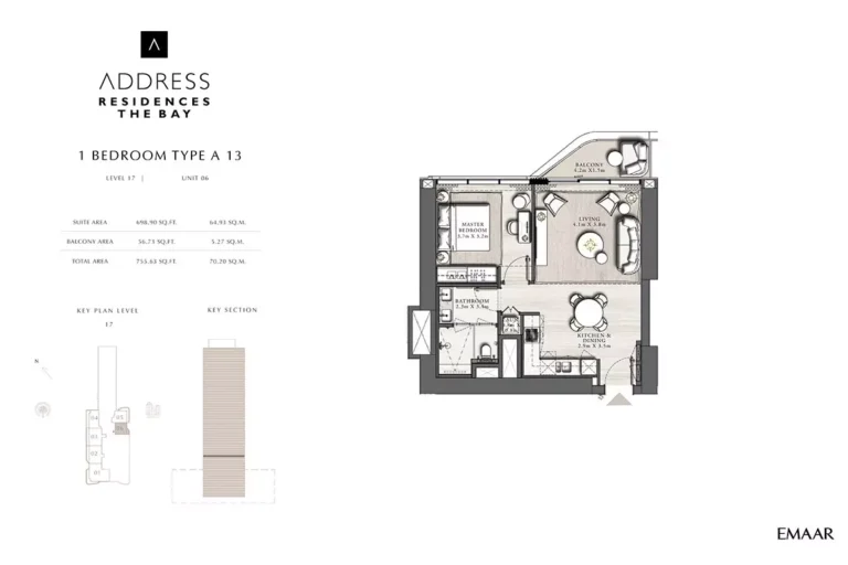 Address Residences The Bay floor plan 1-спальн. · 755 sqft