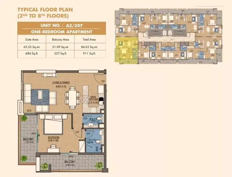 Purvanchal Triana Residences floor plan 1 BR · 911 sqft