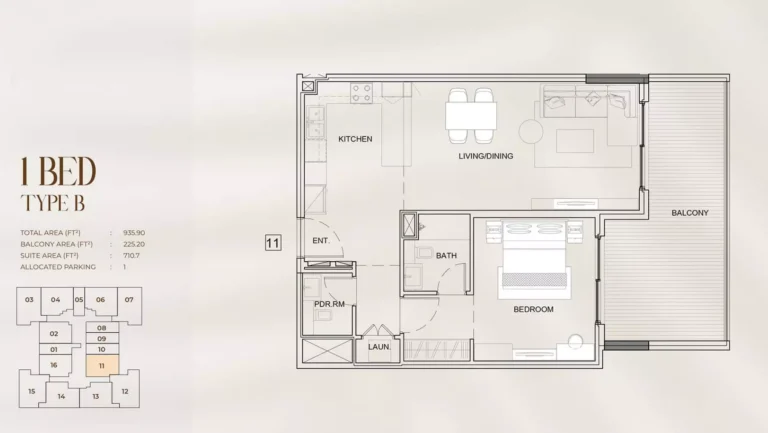 Myra Residences floor plan 1 BR · 935 sqft