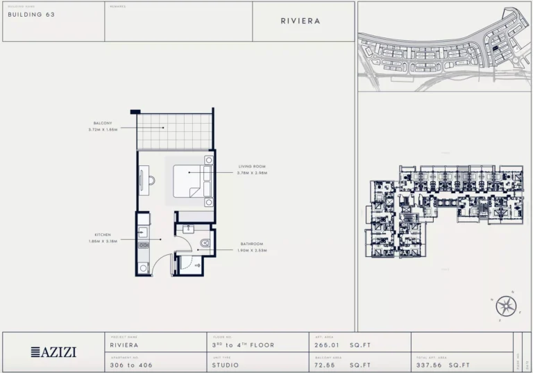 Azizi Riviera 63 floor plan Студия · 337 sqft