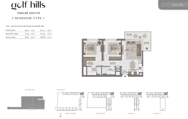 Golf Hills floor plan 2 BR · 1060 sqft