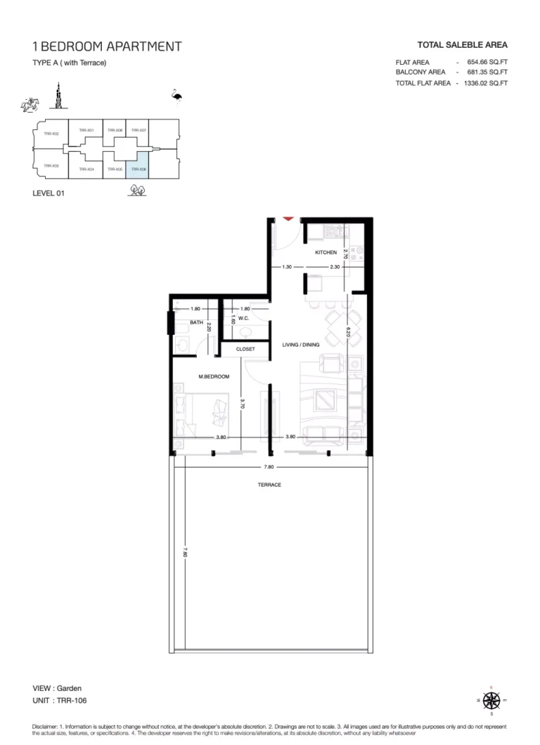 The Roof Residence floor plan 1-спальн. · 1336 sqft