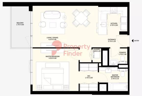 Naya at District One floor plan 1-спальн. · 879 sqft