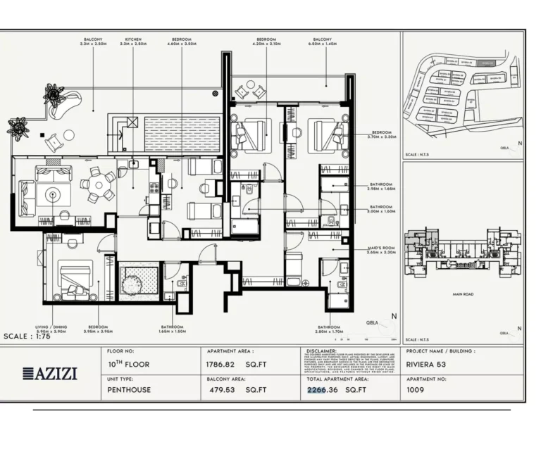 Azizi Riviera 53 floor plan 4 BR · 2266 sqft