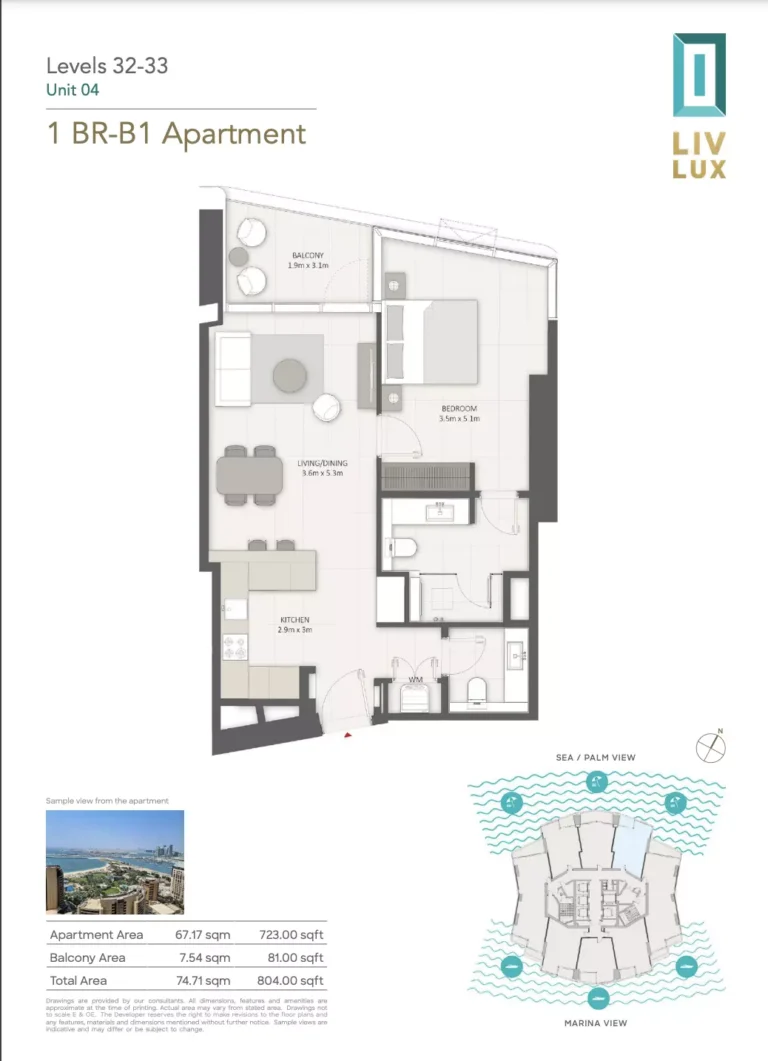 LIV Lux floor plan 1 BR · 804 sqft