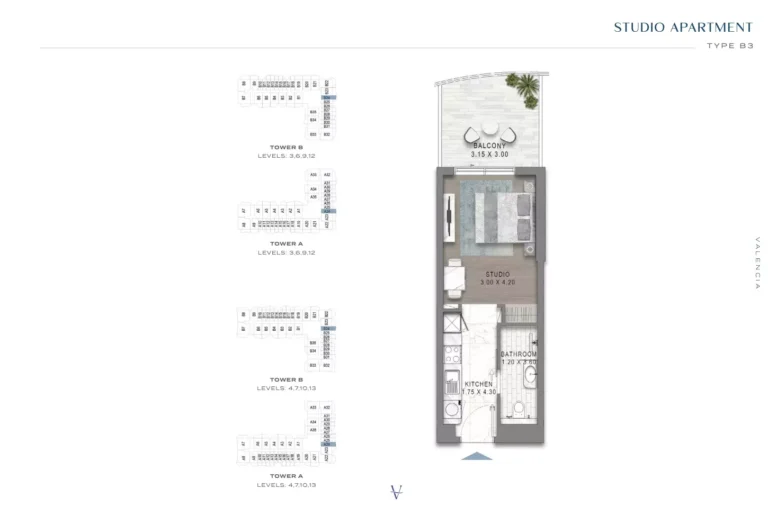 Valencia at Damac Lagoons floor plan Студия