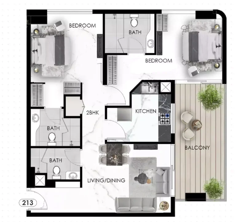 The Eighty Three floor plan 2-спальн. · 975 sqft