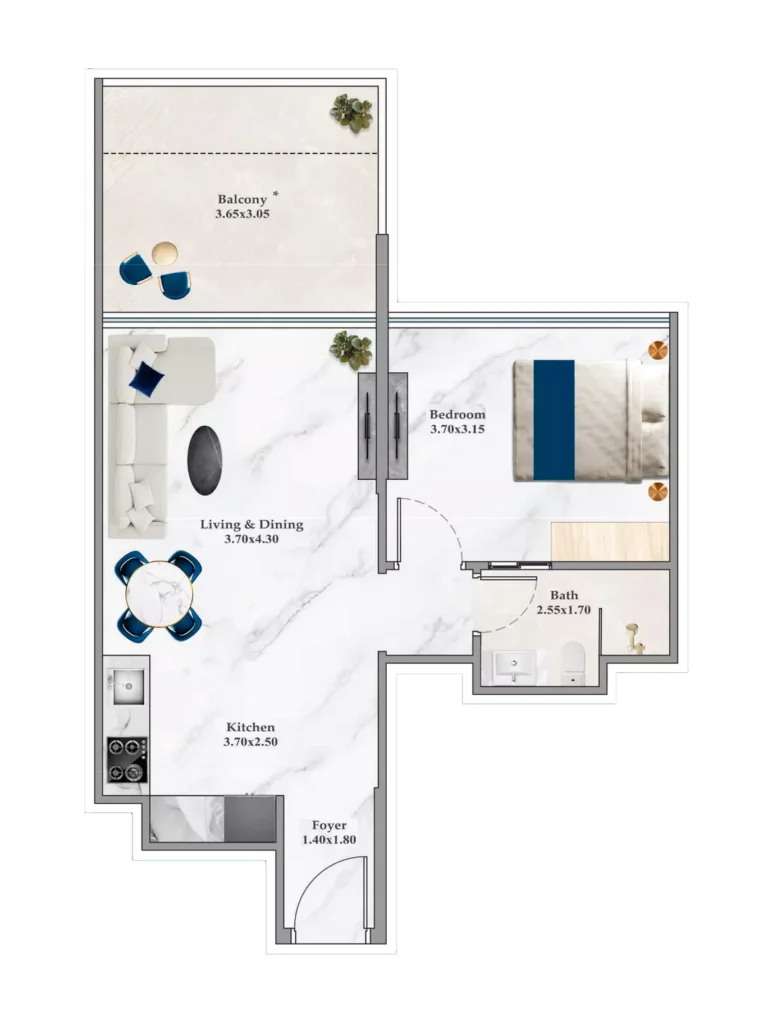 Timez by Danube floor plan 1-спальн. · 546 sqft