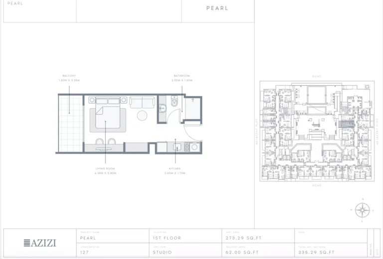 Azizi Pearl floor plan Студия · 335 sqft