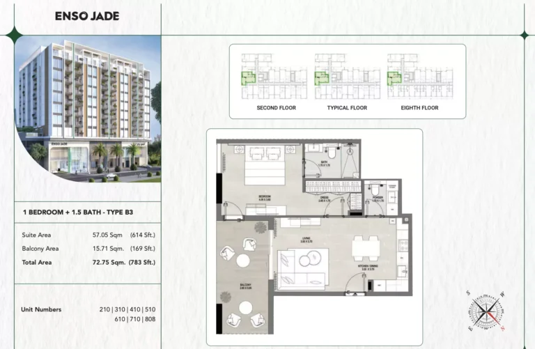 ENSO Jade floor plan 1-спальн. · 783 sqft