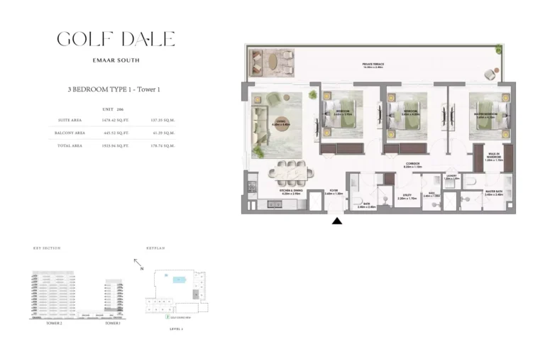 Golf Dale floor plan 3-спальн. · 1923 sqft