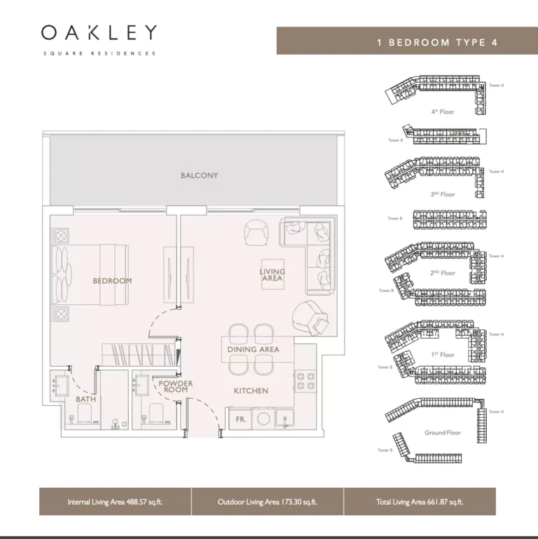 Oakley Square Residences floor plan 1 BR · 661 sqft