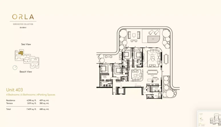 Orla by Omniyat Dorchester Collection floor plan 4 BR · 7409 sqft
