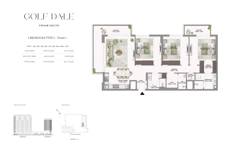 Golf Dale floor plan 3-спальн. · 1745 sqft