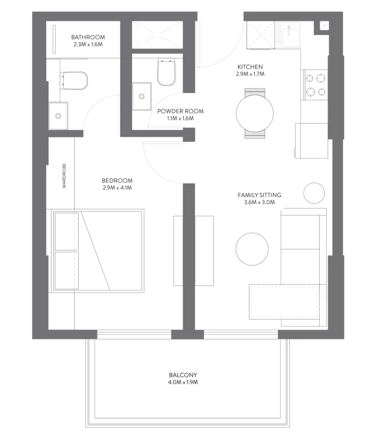 Equiti Gate floor plan 1 BR · 599 sqft