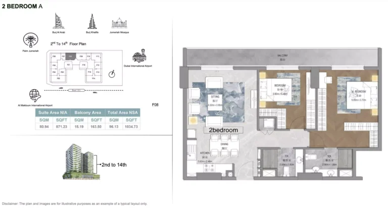 Forest City Tower floor plan 2 BR · 1034 sqft