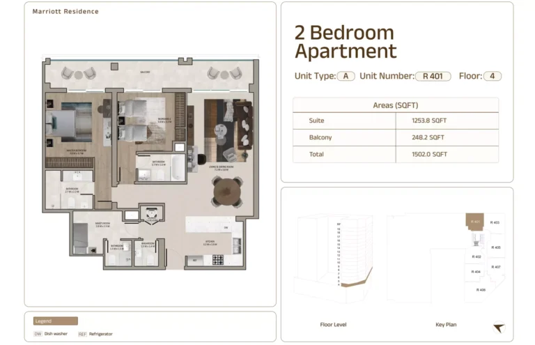 Marriott Residences Sheikh Zayed Road floor plan 2 BR · 1502 sqft